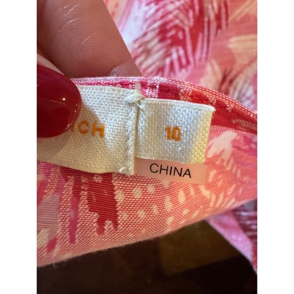 Tory Burch Shirt Women 10 Pink Floral Linen Blend Lightweight Blouse Boho Luxury - Picture 9 of 9